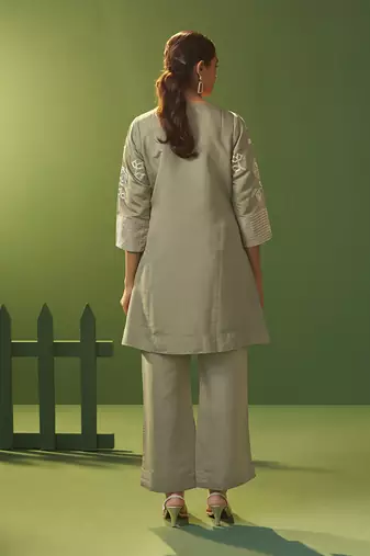 Grey embroidered roman silk co-ord set