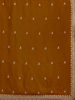 Awesome Golden Embroidered Tissue Silk Party Wear Saree With Blouse 8