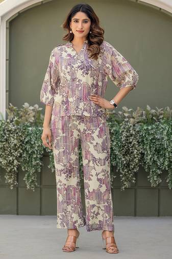 Multicolor & rust foil printed viscose rayon co-ord set