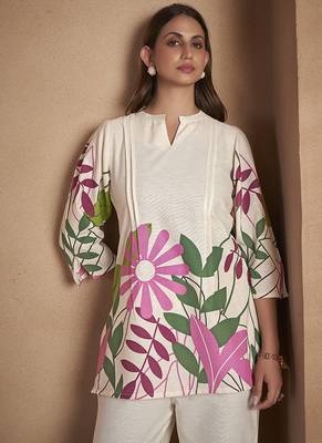 Off-white floral printed pure cotton / pocket included co-ord set 4