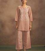Peach embroidered roman silk co-ord set
