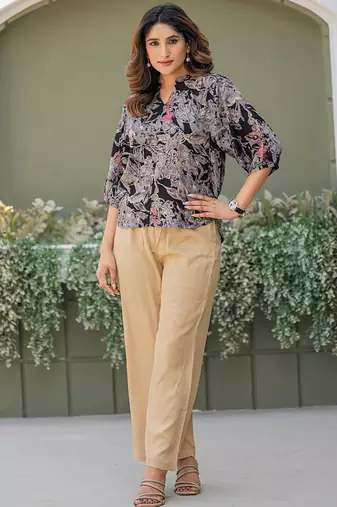 Multicolor & black foil printed viscose rayon co-ord set