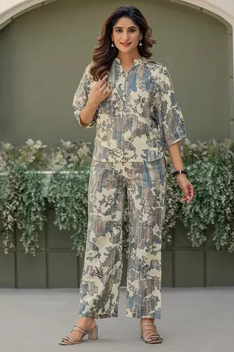 Multicolor & grey foil printed viscose rayon co-ord set