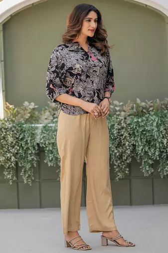 Multicolor & black foil printed viscose rayon co-ord set