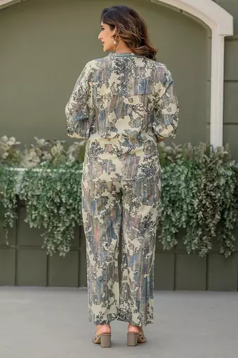 Multicolor & grey foil printed viscose rayon co-ord set