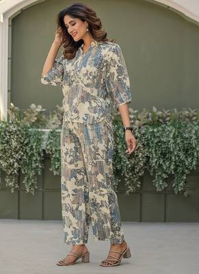 Multicolor & grey foil printed viscose rayon co-ord set 3