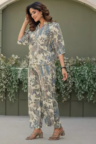 Multicolor & grey foil printed viscose rayon co-ord set