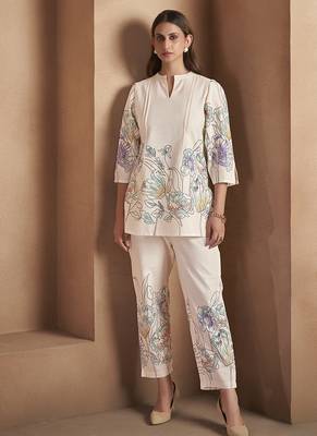 White floral printed pure cotton co-ord set 1