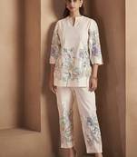White floral printed pure cotton co-ord set