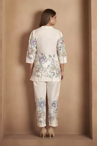 White floral printed pure cotton co-ord set