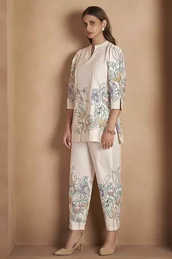 White floral printed pure cotton co-ord set
