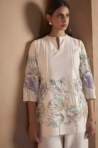White floral printed pure cotton co-ord set