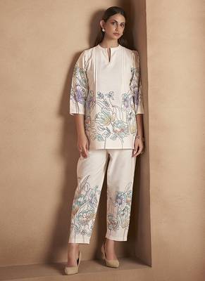 White floral printed pure cotton co-ord set 5
