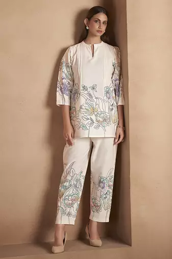 White floral printed pure cotton co-ord set