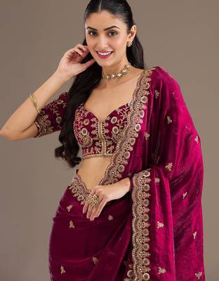 Astonishing Maroon Embroidered Tissue Silk Wedding Wear Saree With Blouse 5