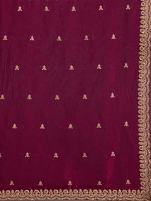 Astonishing Maroon Embroidered Tissue Silk Wedding Wear Saree With Blouse 7
