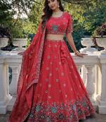 red fendi silk lehenga choli 