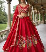 elegant red mono silk lehenga choli 