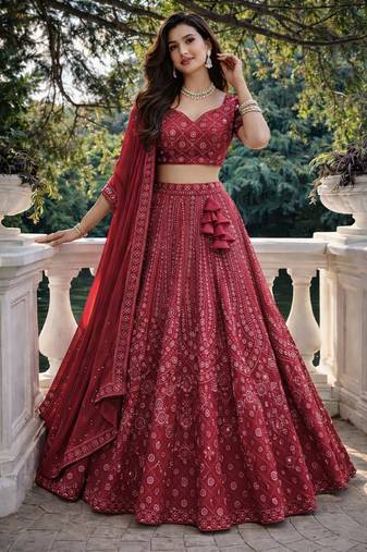 maroon georgette lehenga choli 