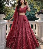 maroon georgette lehenga choli 