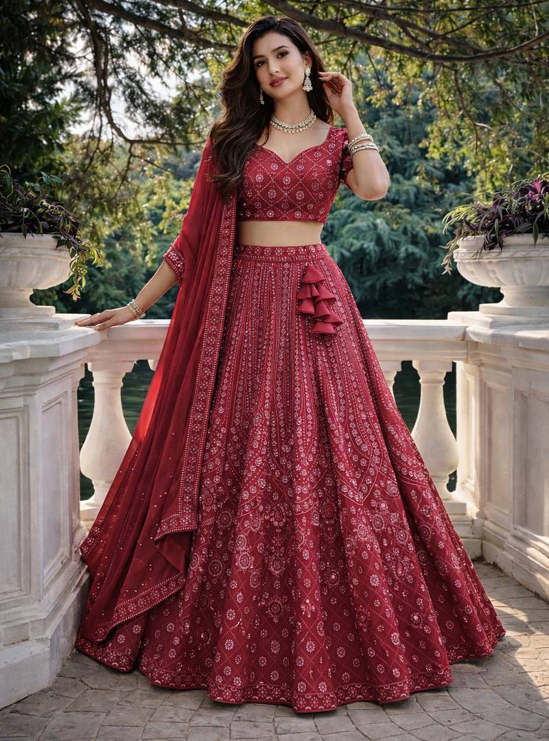 maroon georgette lehenga choli 