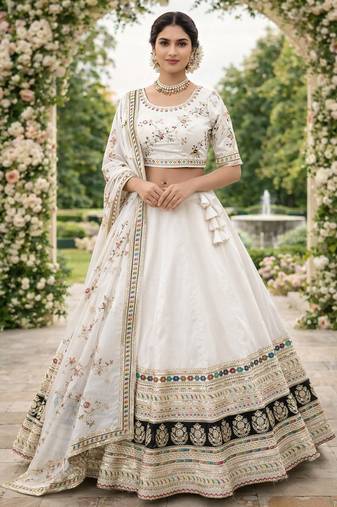 white & ivory silk lehenga choli