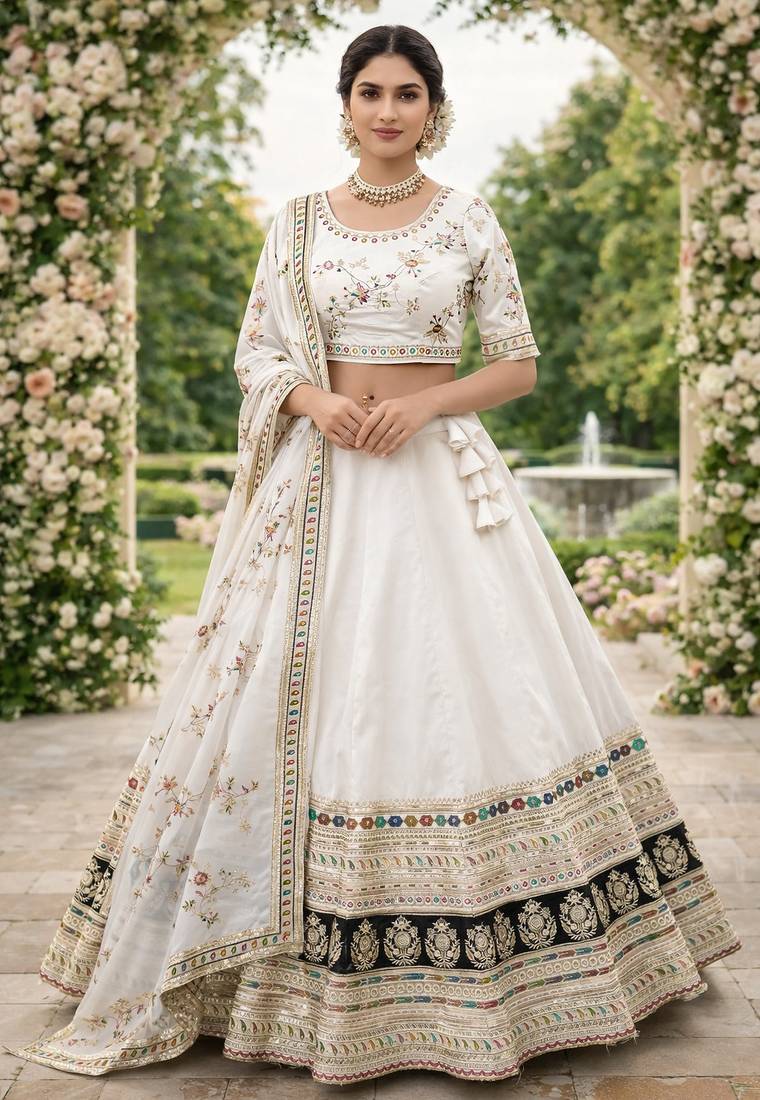 white & ivory silk lehenga choli