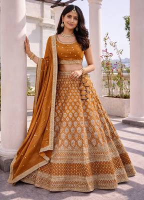 mustard georgette lehenga choli  1