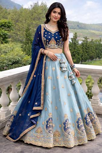 sky blue faux georgette lehenga choli