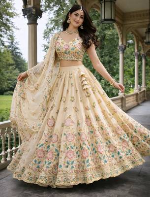 beige shimmer tissue lehenga choli 2