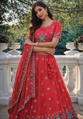 red fendi silk lehenga choli  2