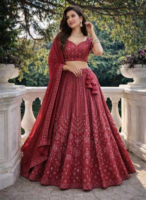 maroon georgette lehenga choli  2