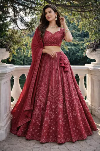 maroon georgette lehenga choli 