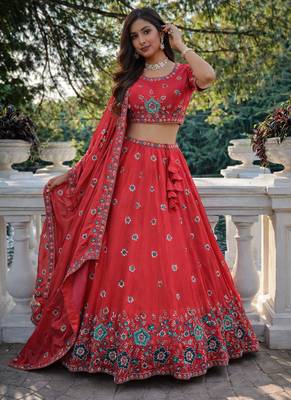 red fendi silk lehenga choli  3