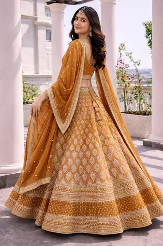 mustard georgette lehenga choli 