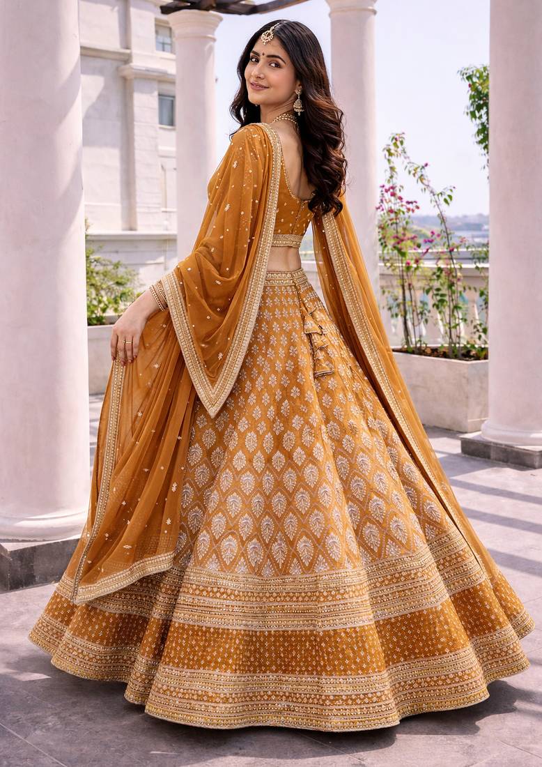 mustard georgette lehenga choli 