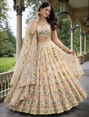 beige shimmer tissue lehenga choli 3