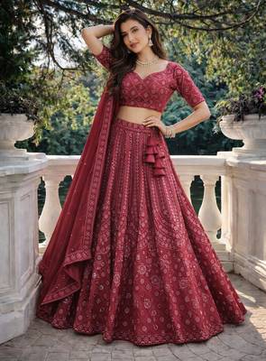 maroon georgette lehenga choli  3