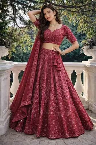 maroon georgette lehenga choli 