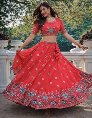 red fendi silk lehenga choli  4