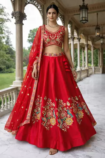 elegant red mono silk lehenga choli 