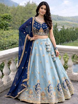sky blue faux georgette lehenga choli 2