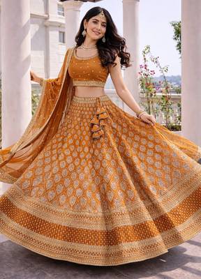 mustard georgette lehenga choli  3