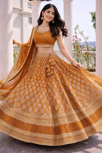 mustard georgette lehenga choli 