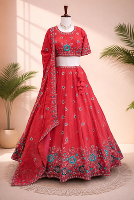 red fendi silk lehenga choli  5