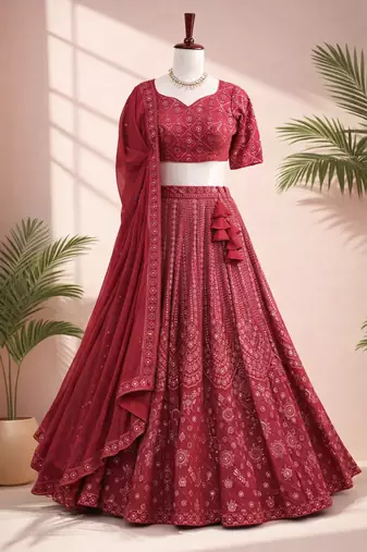maroon georgette lehenga choli 