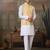 White yellow silk real mirror with thread embroidered work festival party wear straight kurta with jacke and pant