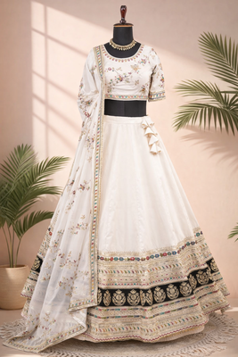white & ivory silk lehenga choli 4