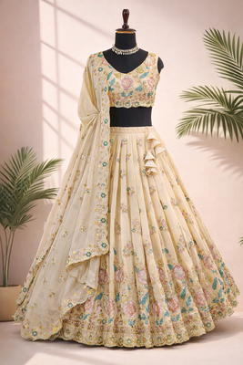 beige shimmer tissue lehenga choli 4