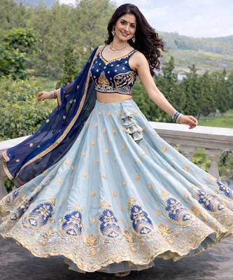 sky blue faux georgette lehenga choli 3